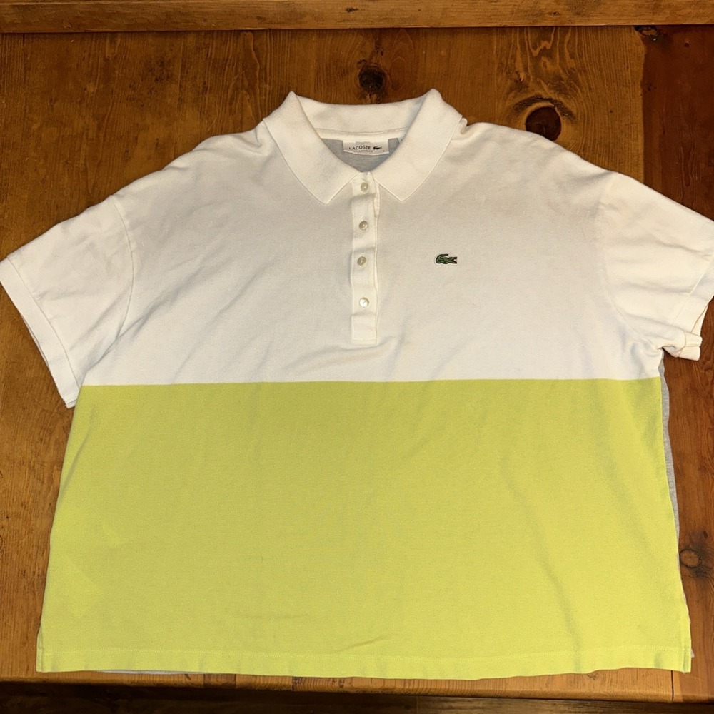 Lacoste Womens Loose Fit Color Block Polo Shirt Short Sleeve Medium PF0742